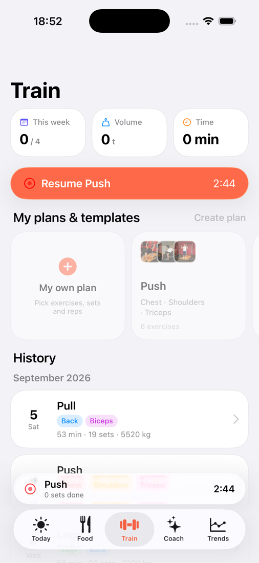Live workout screen